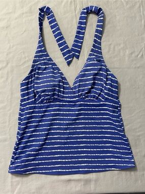 Lands' End Blue White Striped Halter Tankini Top 6